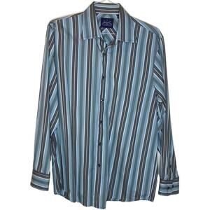Tommy Bahama Indigo Palms Button Up Shirt Mens Blue Striped Cotton Size Large